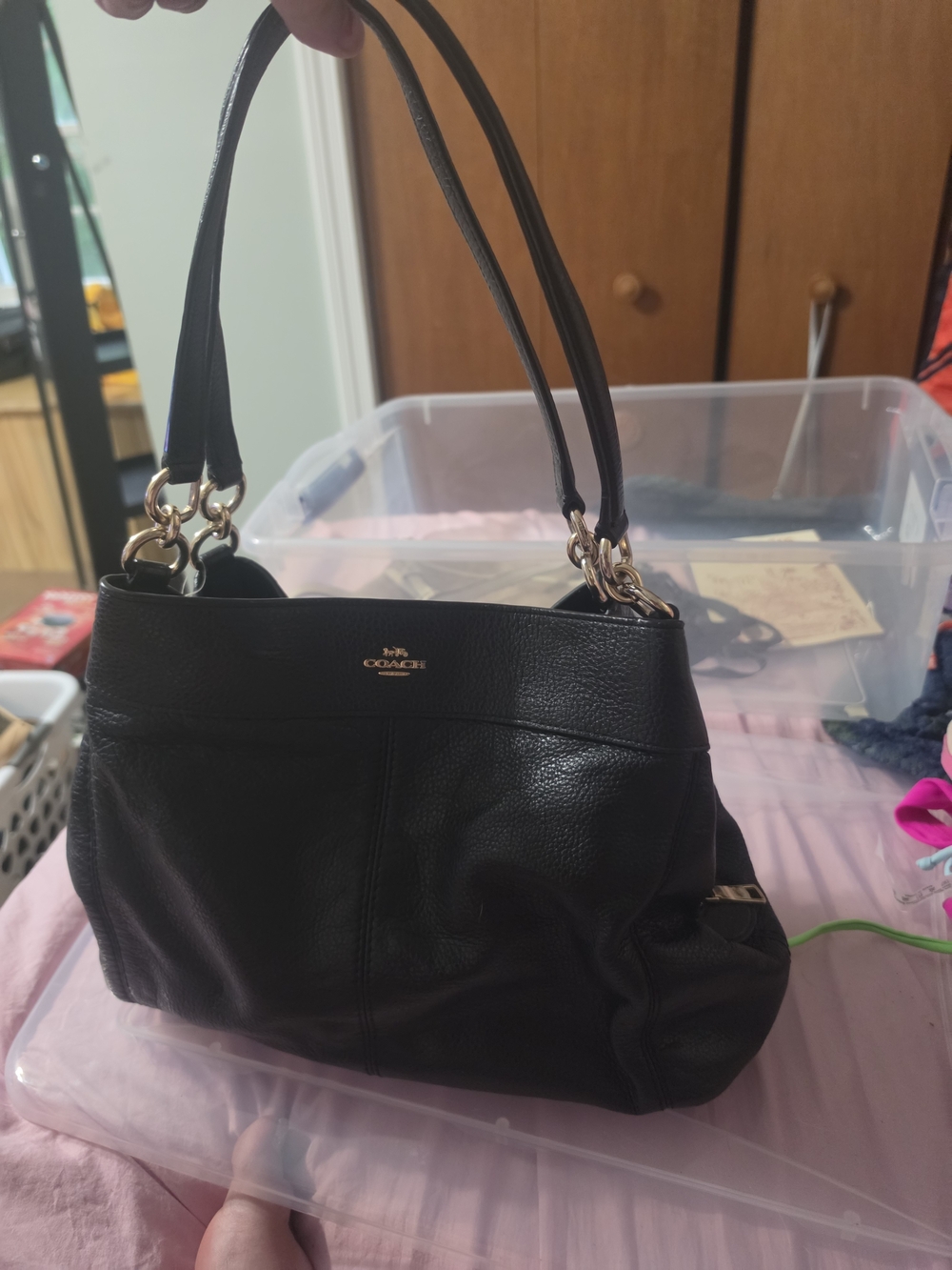 Coach Black Pebbled Leather Shoulder Bag with Gold Hardware